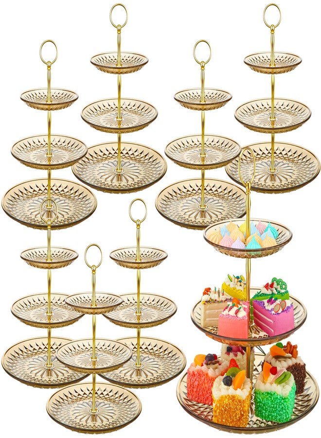 Patelai 8 Packs 3 Tier Crystal Acrylic Clear Cake Stand with Gold Round Holder Acrylic Cupcake Stand Holder for Home Wedding Holiday Birthday Baby Shower Tea Party (Clear Amber) - Image 1