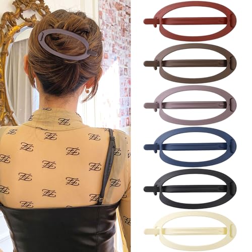 AWAYTR French Concord Hair Clips Claw 6Pcs Side Slid Flat Hair Clips for Volume Strong Hold No Slip Grip Hair Claw Clips for Women Girls Thick Thin Hair Matte OvalLarge 47 inches - Image 1