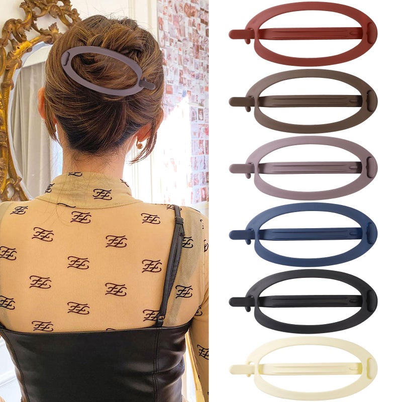 AWAYTR French Concord Hair Clips Claw 6Pcs Side Slid Flat Hair Clips for Volume Strong Hold No Slip Grip Hair Claw Clips for Women Girls Thick Thin Hair Matte OvalLarge 47 inches - Image 2