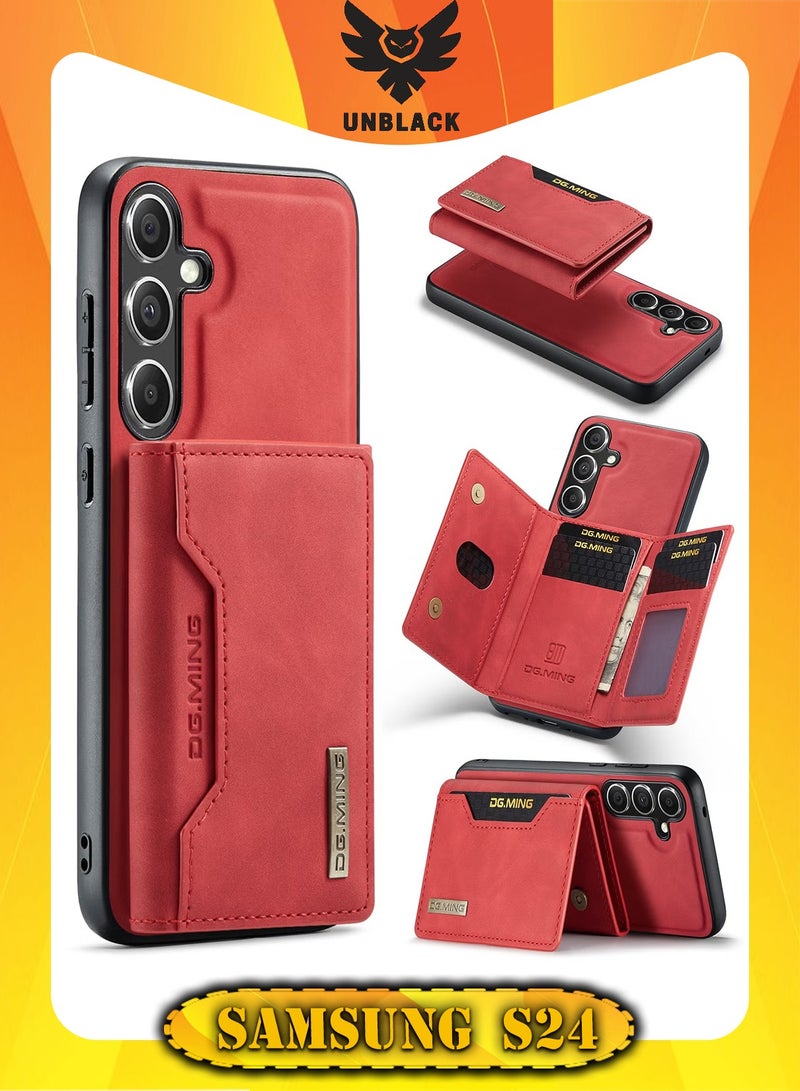 DGMING Wallet Case for Samsung Galaxy S24, DG.MING Premium Leather Phone Case Back Cover Magnetic Detachable with Trifold Wallet Card Holder Pocket for Samsung Galaxy S24 (Red) - Image 1