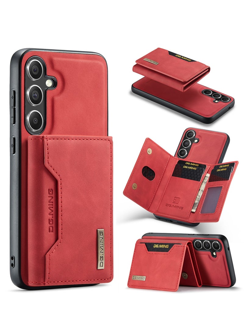 DGMING Wallet Case for Samsung Galaxy S24, DG.MING Premium Leather Phone Case Back Cover Magnetic Detachable with Trifold Wallet Card Holder Pocket for Samsung Galaxy S24 (Red) - Image 2