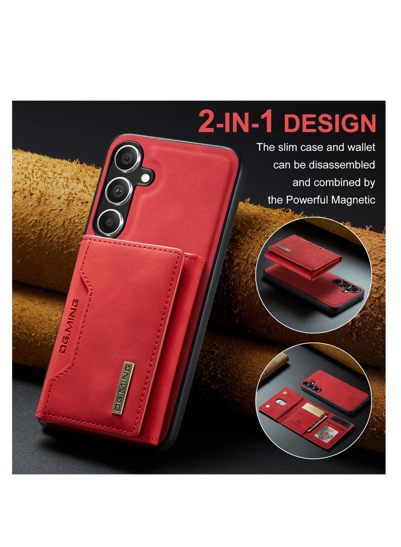 DGMING Wallet Case for Samsung Galaxy S24, DG.MING Premium Leather Phone Case Back Cover Magnetic Detachable with Trifold Wallet Card Holder Pocket for Samsung Galaxy S24 (Red) - Image 3