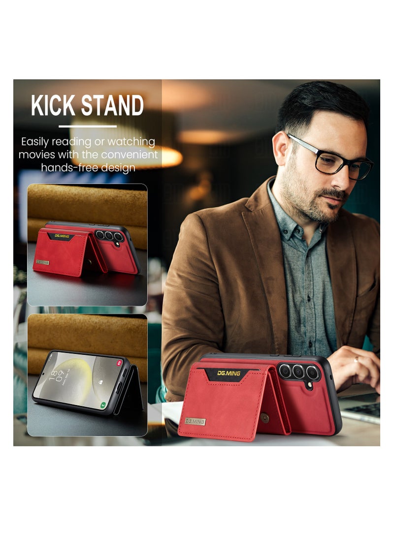 DGMING Wallet Case for Samsung Galaxy S24, DG.MING Premium Leather Phone Case Back Cover Magnetic Detachable with Trifold Wallet Card Holder Pocket for Samsung Galaxy S24 (Red) - Image 5
