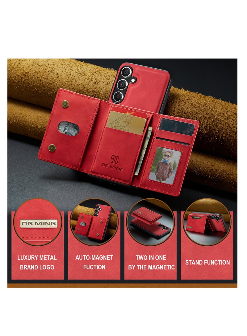 DGMING Wallet Case for Samsung Galaxy S24, DG.MING Premium Leather Phone Case Back Cover Magnetic Detachable with Trifold Wallet Card Holder Pocket for Samsung Galaxy S24 (Red) - Image 4