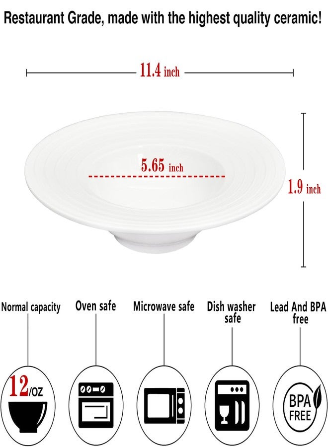 Creativity Home Soup Bowls soup Plate 12 oz Pasta Bowl Set of 4 White Shallow Bowl Plates, Porcelain Rimmed Bowls with Rim, Microwave ovens and refrigerators safe 11.4 IN Wide edge coil texture plate - Image 2