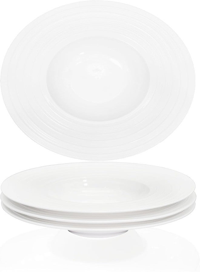Creativity Home Soup Bowls soup Plate 12 oz Pasta Bowl Set of 4 White Shallow Bowl Plates, Porcelain Rimmed Bowls with Rim, Microwave ovens and refrigerators safe 11.4 IN Wide edge coil texture plate - Image 1
