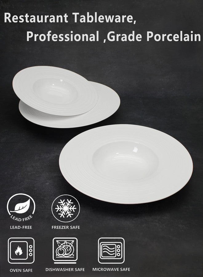 Creativity Home Soup Bowls soup Plate 12 oz Pasta Bowl Set of 4 White Shallow Bowl Plates, Porcelain Rimmed Bowls with Rim, Microwave ovens and refrigerators safe 11.4 IN Wide edge coil texture plate - Image 3