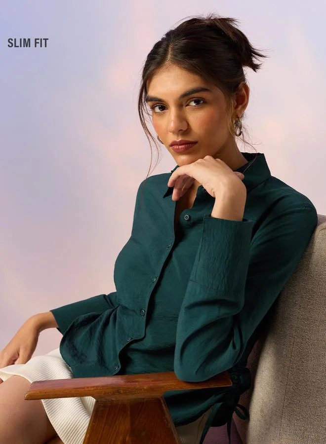 The Souled Store Emerald Green Long Sleeve Regular Fit Shirt