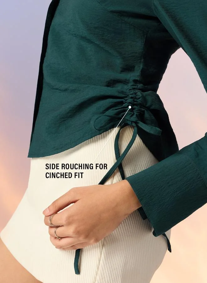 The Souled Store  Emerald Green Long Sleeve Regular Fit Shirt for Women | Best Price UAE