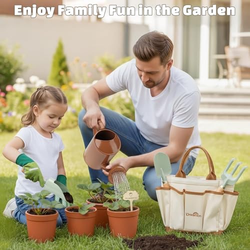 Dreamon Gardening Set Toys for Kids Quality Garden Tool Kit Includes Tote Bag Gloves Shovel Rake Cultivator Watering Can STEM Learning Outdoor Gifts for Kids Toddlers - Image 5