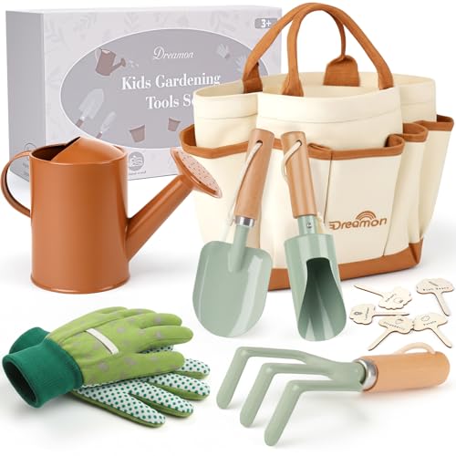 Dreamon Gardening Set Toys for Kids Quality Garden Tool Kit Includes Tote Bag Gloves Shovel Rake Cultivator Watering Can STEM Learning Outdoor Gifts for Kids Toddlers - Image 1