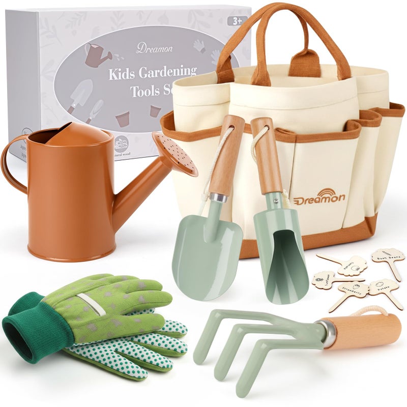 Dreamon Gardening Set Toys for Kids Quality Garden Tool Kit Includes Tote Bag Gloves Shovel Rake Cultivator Watering Can STEM Learning Outdoor Gifts for Kids Toddlers - Image 3