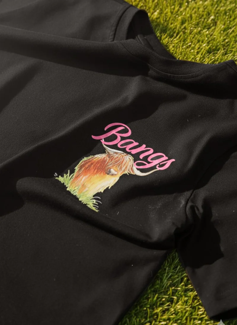 globus Globus Women Black Round Neck Short Sleeves Graphic Print Oversized Fit T-Shirt