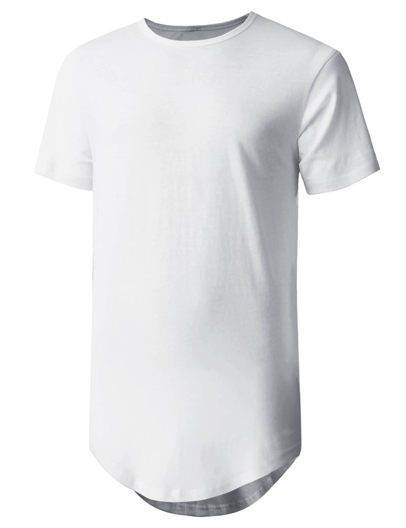 Hat and Beyond Mens Hipster Curve Hem Droptail Tee Premium Longline T Shirts (Small, 1hc01_White) - Image 1