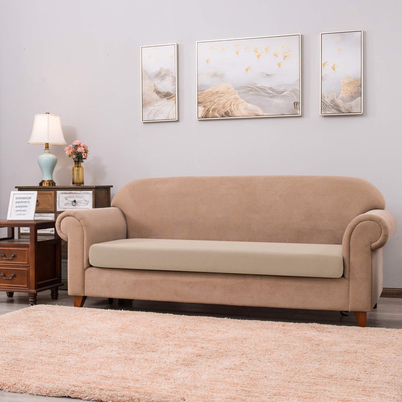 DyFun Couch Cushion Cover Stretch RV Seat Cover Cushion Knit Slipcover Furniture Protector Reversible Cover in Living Room for Settee (Loveseat Cushion, Beige) - Image 2