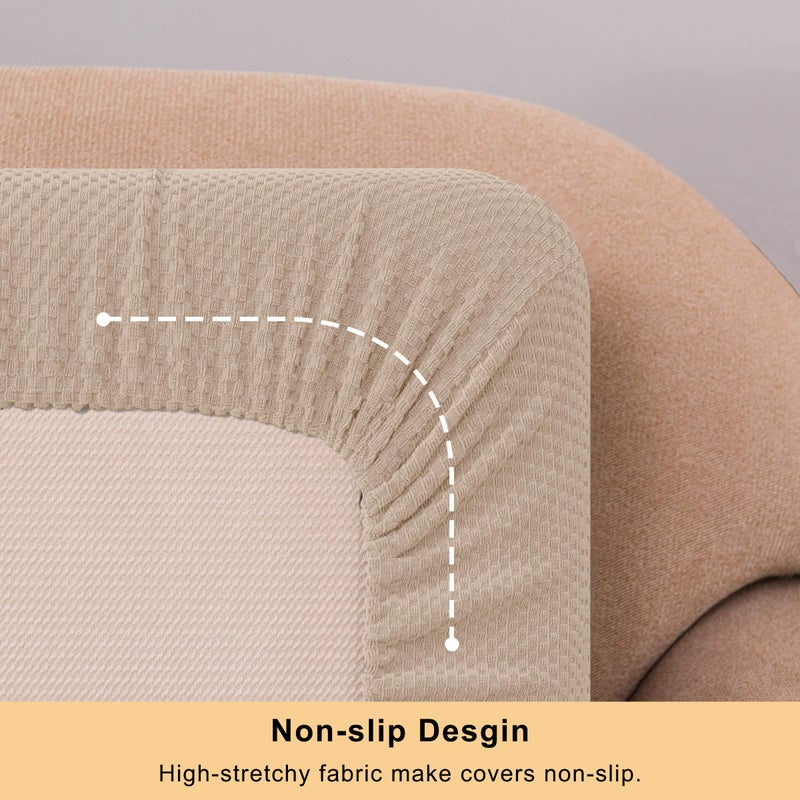 DyFun Couch Cushion Cover Stretch RV Seat Cover Cushion Knit Slipcover Furniture Protector Reversible Cover in Living Room for Settee (Loveseat Cushion, Beige) - Image 5