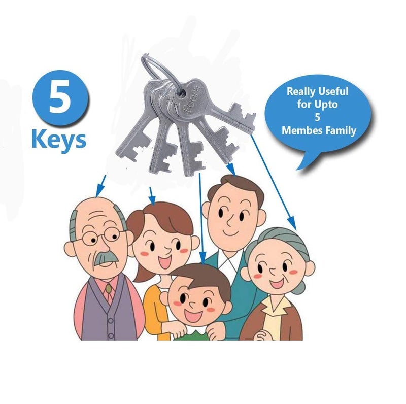Foora New Round 65mm Lock | Long Shackle | Metal Body | Double Locking | 8 Steel Lever | 5 Silver Keys with Keychain | Silver Finsih | Pack of 2 | Made in India | Export in USA | Canada - Image 3