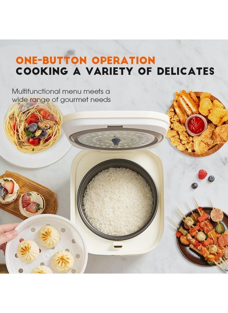 VRCOW - Rice Cooker Small 2.5 L with Steamer, Digital Multi Cooker with Timer and Keep Warm Function,Non-Stick Cooking Pot,3-Cup Capacity for Rice,Soup,Eggs,Compact Size, (Beige) - Image 1