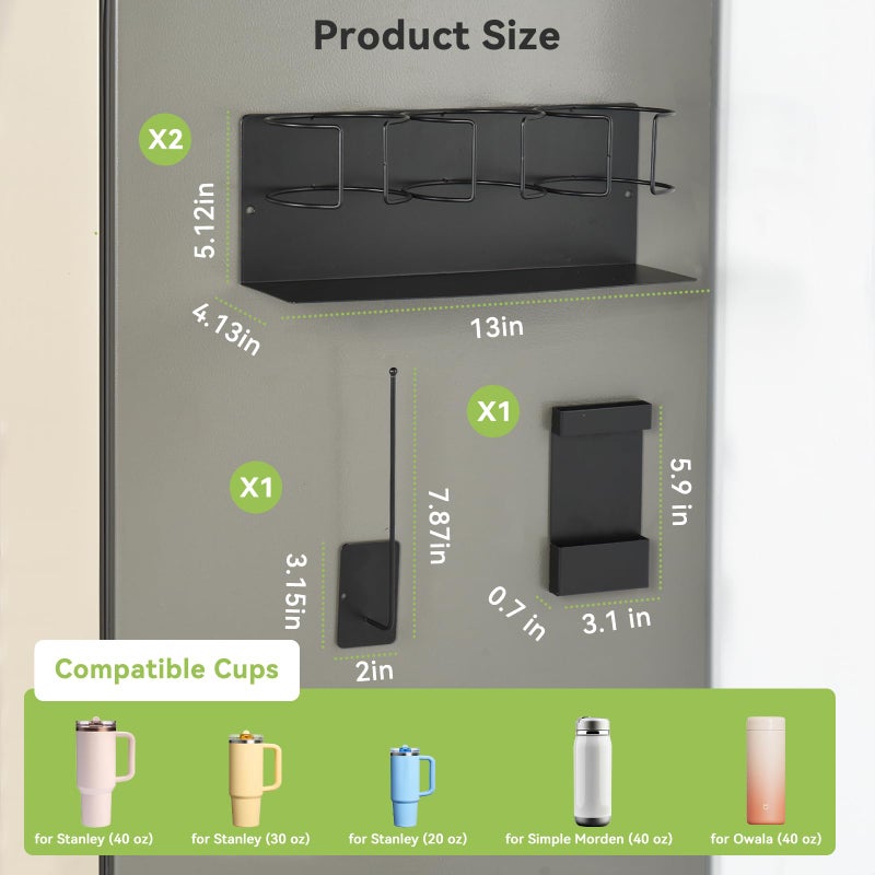 OTraki Magnetic Cup Holder for Fridge, Heavy Duty Tumbler Holder Organizer with Lid & Straw for Fridge, Magnet Water Bottle Holder Fit Stanley & Yeti 20/30/40oz Cup Kitchen Pantry Storage (4Piece Set) - Image 4