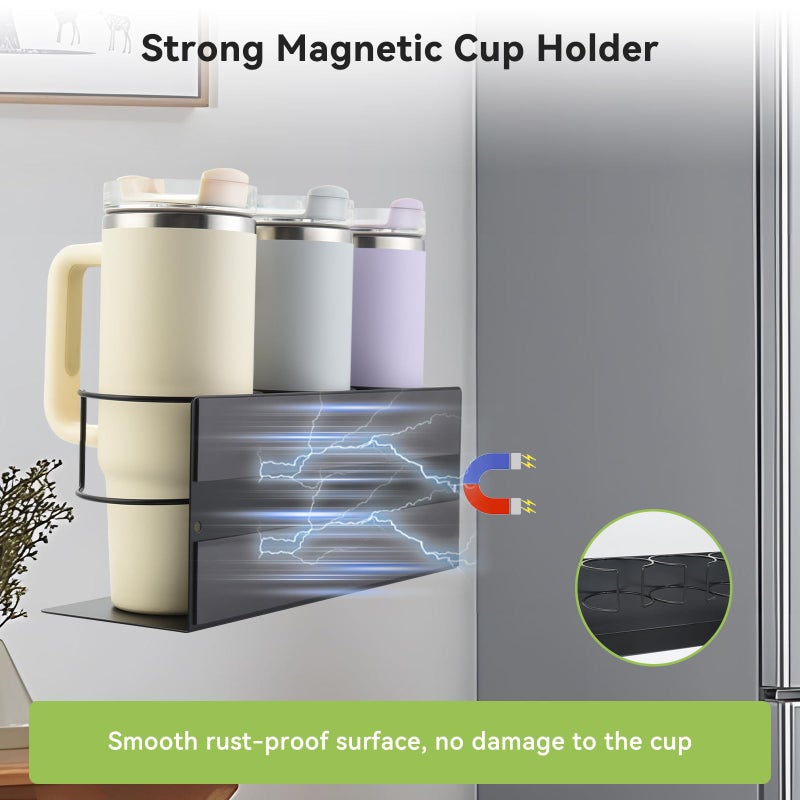 OTraki Magnetic Cup Holder for Fridge, Heavy Duty Tumbler Holder Organizer with Lid & Straw for Fridge, Magnet Water Bottle Holder Fit Stanley & Yeti 20/30/40oz Cup Kitchen Pantry Storage (4Piece Set) - Image 2