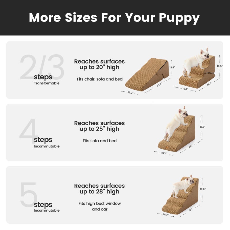 Gardner Pet Dog Stairs for Small Dogs 22.8" H, 5-Step Brown Curved Pet Stairs, Dog Steps for High Bed, Couch (24-30 in) with Durable Non-Slip Waterproof Fabric Cover and CertiPUR-US Certified Foam - Image 2