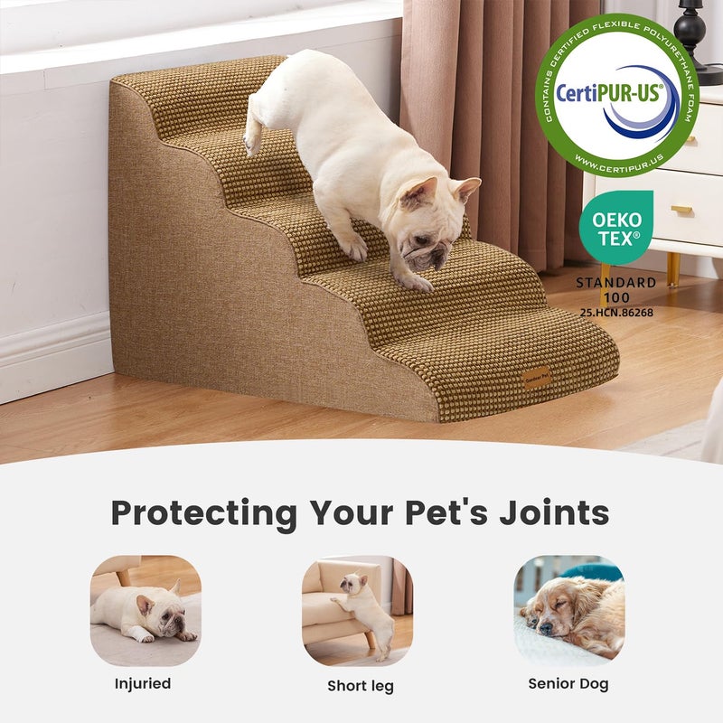 Gardner Pet Dog Stairs for Small Dogs 22.8" H, 5-Step Brown Curved Pet Stairs, Dog Steps for High Bed, Couch (24-30 in) with Durable Non-Slip Waterproof Fabric Cover and CertiPUR-US Certified Foam - Image 4