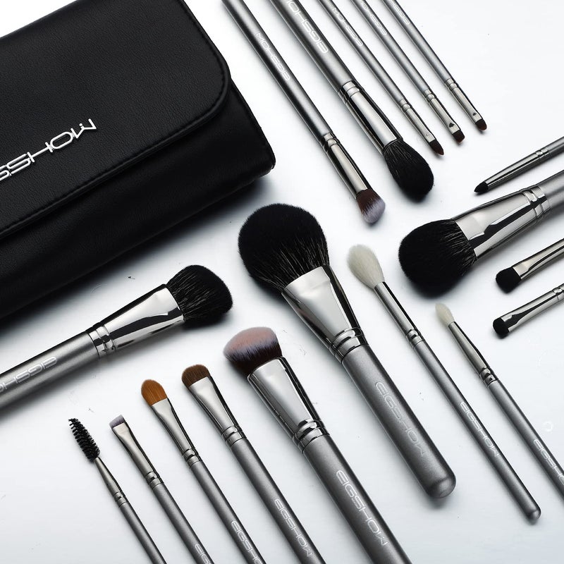EIGSHOW Professional Makeup Brush SetEigshow Makeup Brushes Perfect for Foundation Face Powder Blending Blush Bronzer Eyeliner Eye Shadow Brows with CasePRO 18pcs Grey - Image 1