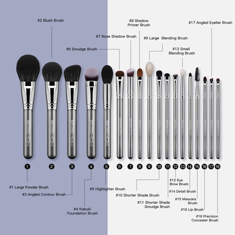 EIGSHOW Professional Makeup Brush SetEigshow Makeup Brushes Perfect for Foundation Face Powder Blending Blush Bronzer Eyeliner Eye Shadow Brows with CasePRO 18pcs Grey - Image 2