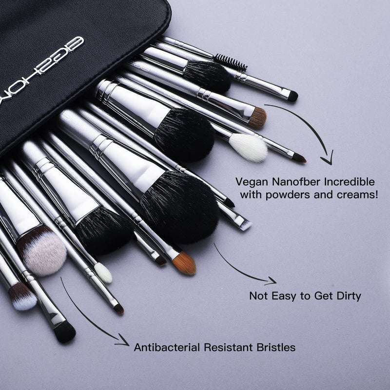 EIGSHOW Professional Makeup Brush SetEigshow Makeup Brushes Perfect for Foundation Face Powder Blending Blush Bronzer Eyeliner Eye Shadow Brows with CasePRO 18pcs Grey - Image 3