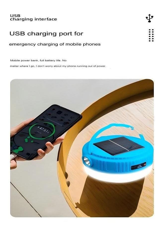 Excellent - Solar Multifunctional Outdoor Camping Light, Rechargeable Lighting Lantern, Long Battery Life Camping Tent Light Hanging-Blue (Small) - Image 1