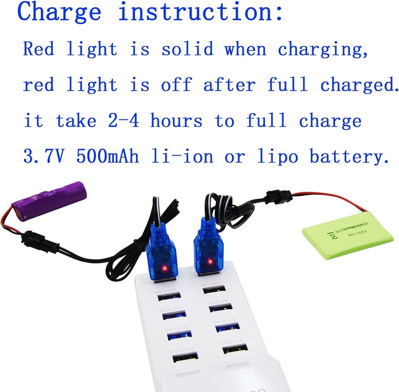 Blomiky 2 Pack 3.7V USB Charger Cable with SM-2P Plug Connector for Mini RC Amphibious Stunt Car Boat Trucks 1S Li-ion and Li-Po Battery / 3.7V USB 2 - Image 5