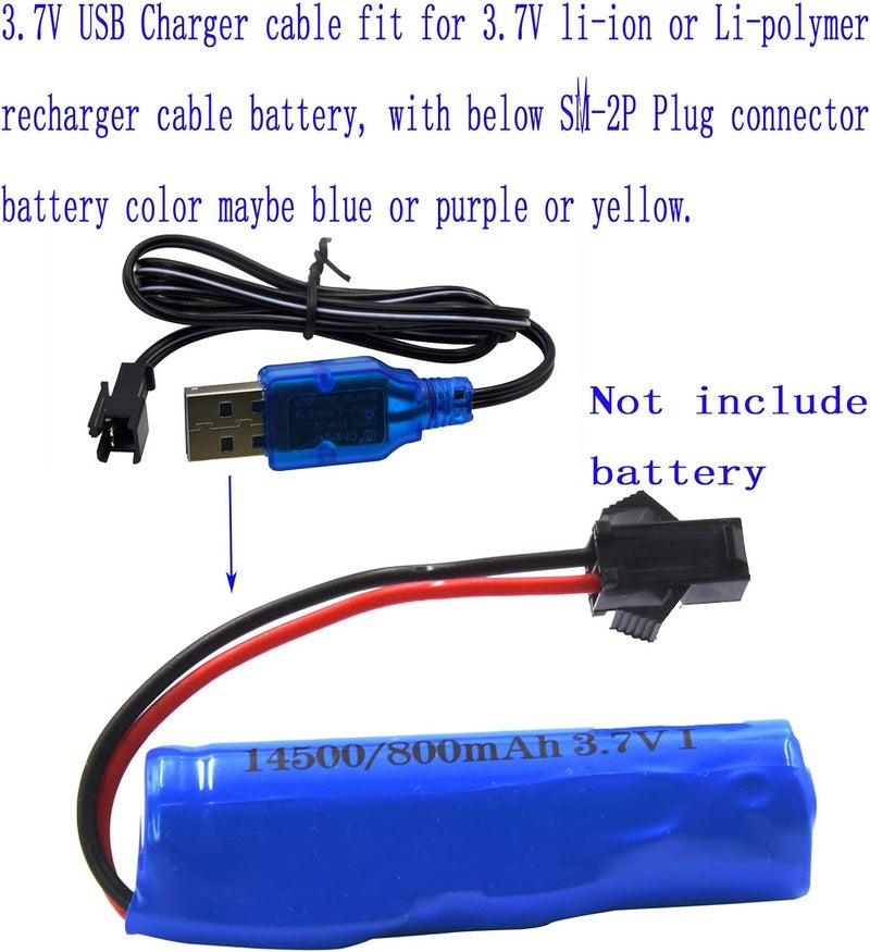 Blomiky 2 Pack 3.7V USB Charger Cable with SM-2P Plug Connector for Mini RC Amphibious Stunt Car Boat Trucks 1S Li-ion and Li-Po Battery / 3.7V USB 2 - Image 3