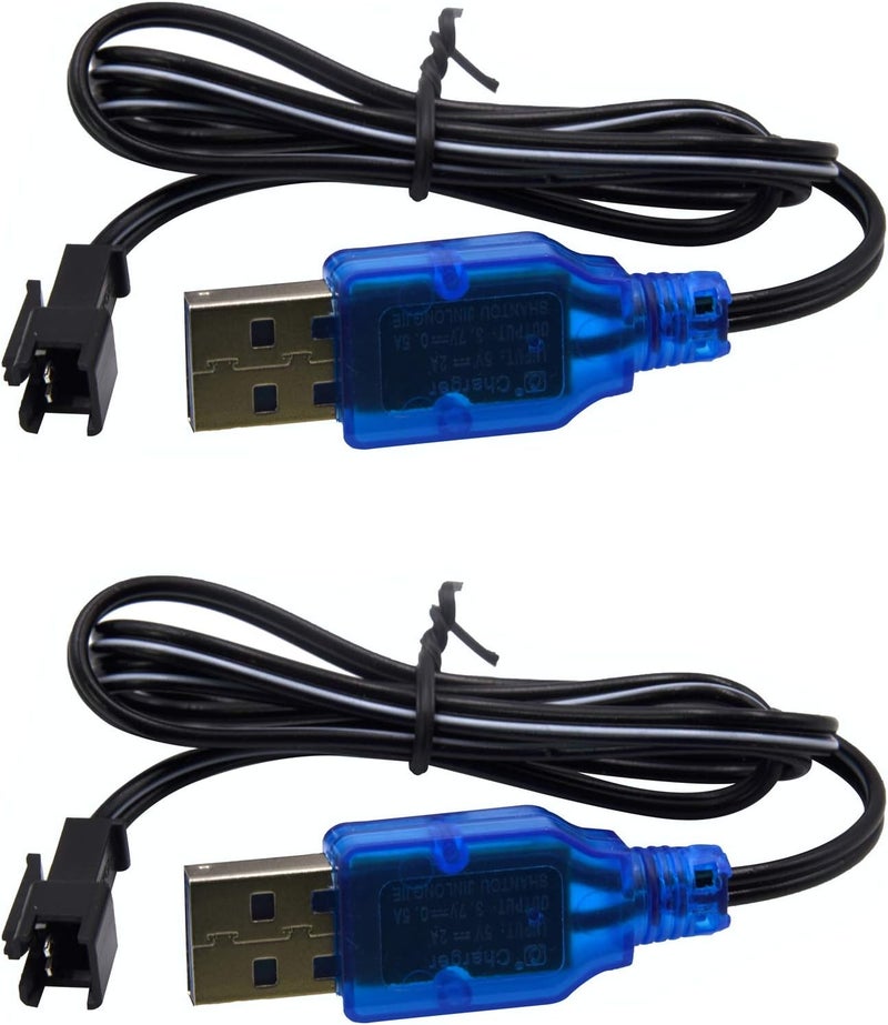 Blomiky 2 Pack 3.7V USB Charger Cable with SM-2P Plug Connector for Mini RC Amphibious Stunt Car Boat Trucks 1S Li-ion and Li-Po Battery / 3.7V USB 2 - Image 1