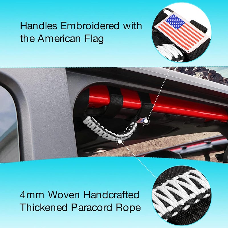 Gaizon 4 Pack Grab Handles Roll Bar Paracord Handgrip Handles with American Flag for Jeep Wrangler YJ TJ JK JL & Gladiator JT 1955-2022 - Image 2