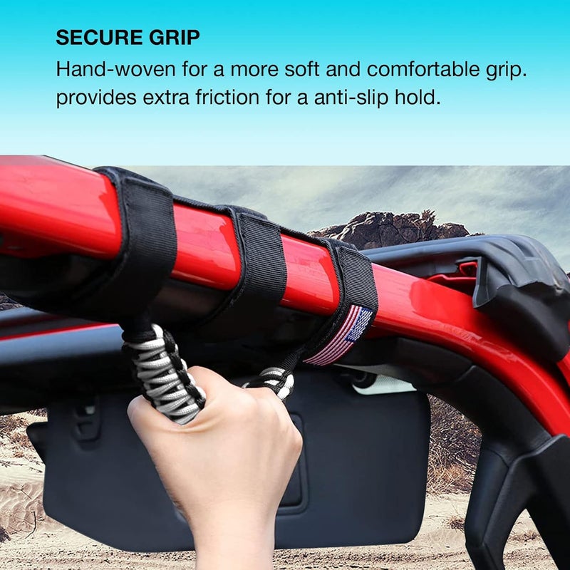 Gaizon 4 Pack Grab Handles Roll Bar Paracord Handgrip Handles with American Flag for Jeep Wrangler YJ TJ JK JL & Gladiator JT 1955-2022 - Image 4