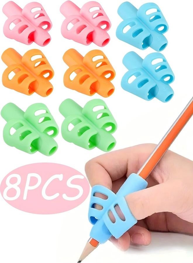 8 قطع من مقابض أقلام الرصاص للأطفال حامل أقلام الرصاص السيليكوني للأصابع للأطفال أدوات مساعدة الكتابة اليدوية مقابض أقلام الرصاص المريحة للمبتدئين تدريب تصحيح الوضع الكتابة، متعدد الألوان - Image 1