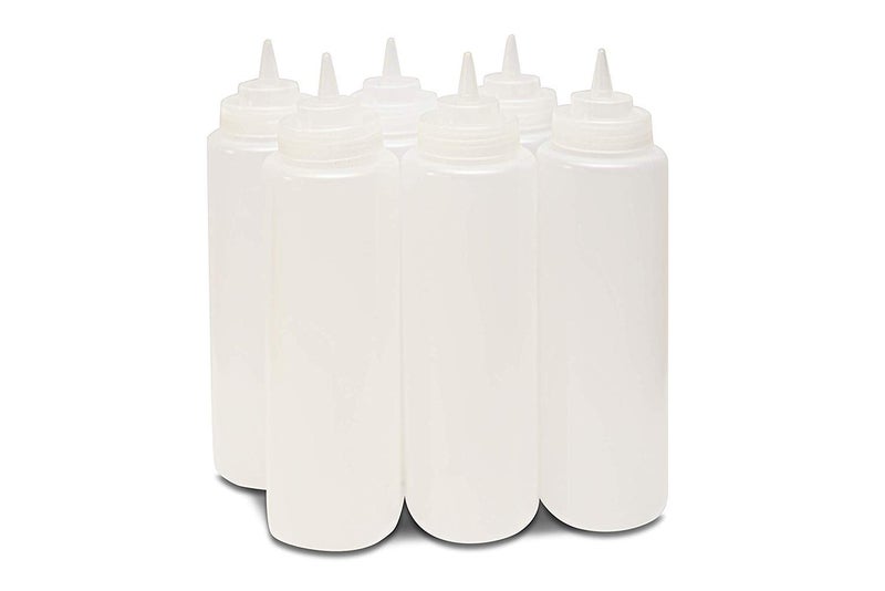 THW 36 oz 1 LTR Plastic Squeeze Bottles for Ketchup BBQ Sauce Syrup Condiments Mustard Mayo Hot Sauce Olive Oil Dressing Clear Pack of 6 Pieces - Image 1