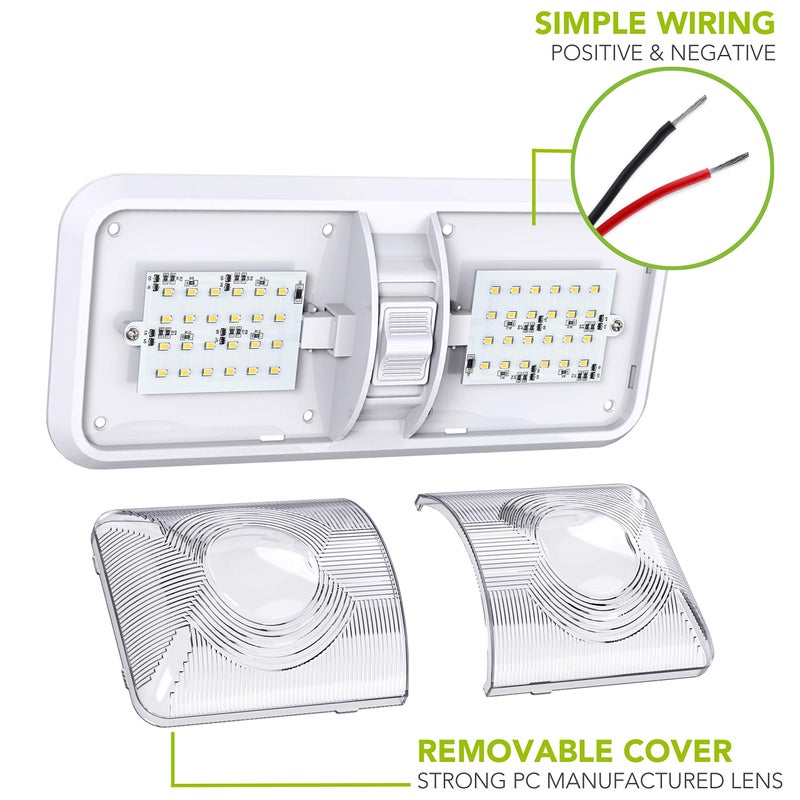 Leisure LED مصباح سقف مزدوج LED للترفيه 2 حزمة مع مفتاح تشغيل/إيقاف للإضاءة الداخلية للسيارة/المركبة/المقطورة/المخيم/القارب DC 11-18V أبيض طبيعي (أبيض طبيعي 4000-4500K، 2 حزمة) - Image 3
