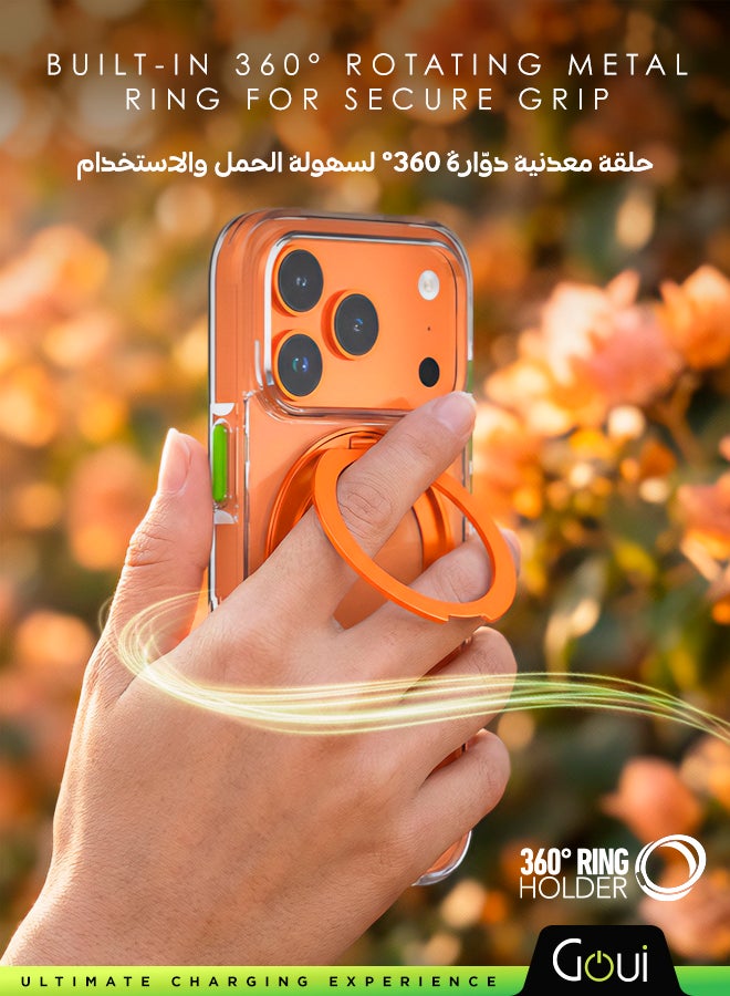 Goui iPhone 17 Pro Case - Premium Clear iPhone Case, with Full Protection, Scratch & Shock Resistant, Built-in Ring Holder, and Anti-Smudge Design Transparent/Orange - Image 3