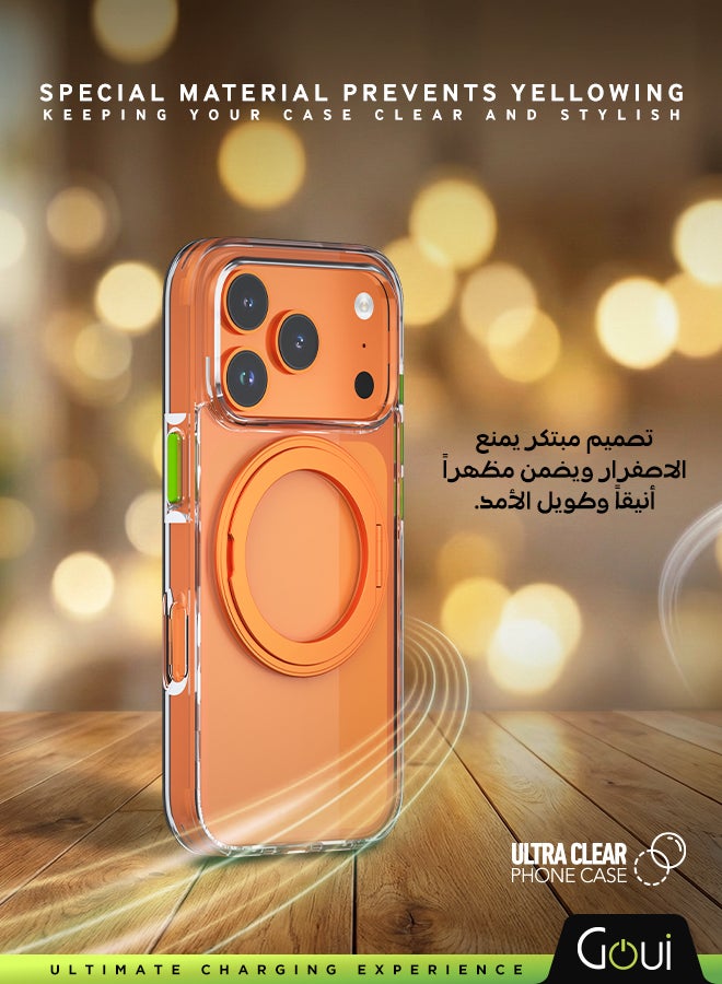 Goui iPhone 17 Pro Case - Premium Clear iPhone Case, with Full Protection, Scratch & Shock Resistant, Built-in Ring Holder, and Anti-Smudge Design Transparent/Orange - Image 2