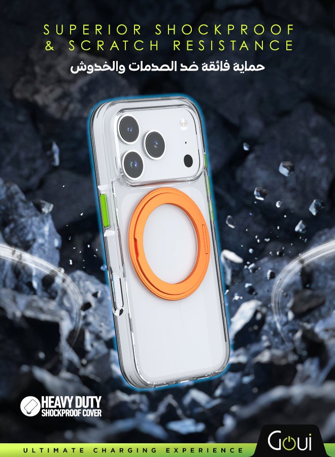 Goui iPhone 17 Pro Case - Premium Clear iPhone Case, with Full Protection, Scratch & Shock Resistant, Built-in Ring Holder, and Anti-Smudge Design Transparent/Orange - Image 4