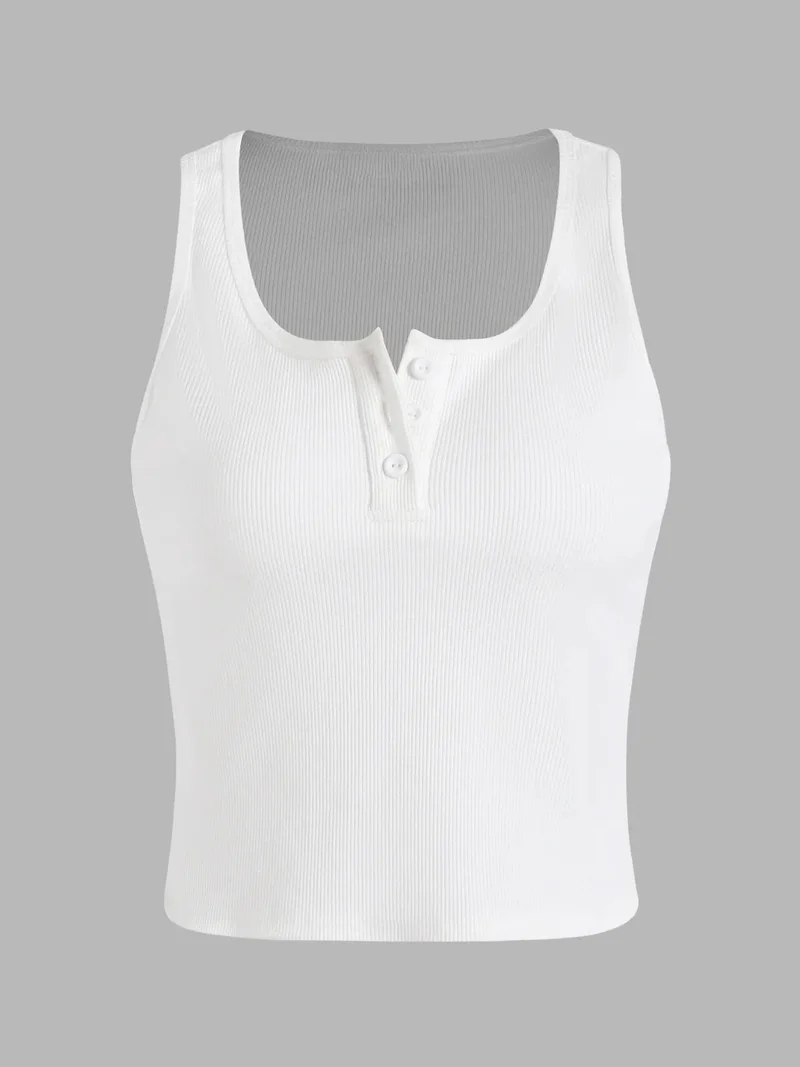 HICCUP Basic Button Detailed Crop Top