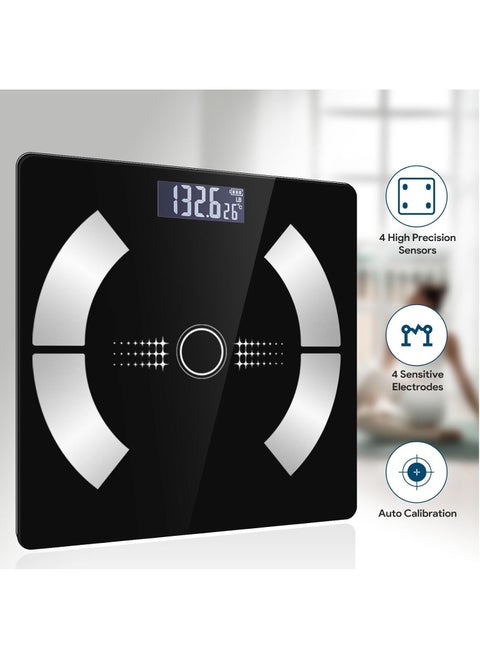 Digital Simple and Practical Body Fat Scale with Led Display, Bathroom Scale with Smartphone App High Precision Intelligent Digital Electronic Weight BMI Scale, Black