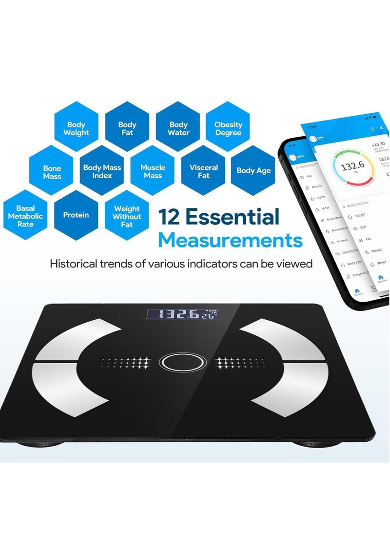 Digital Simple and Practical Body Fat Scale with Led Display, Bathroom Scale with Smartphone App High Precision Intelligent Digital Electronic Weight BMI Scale, Black