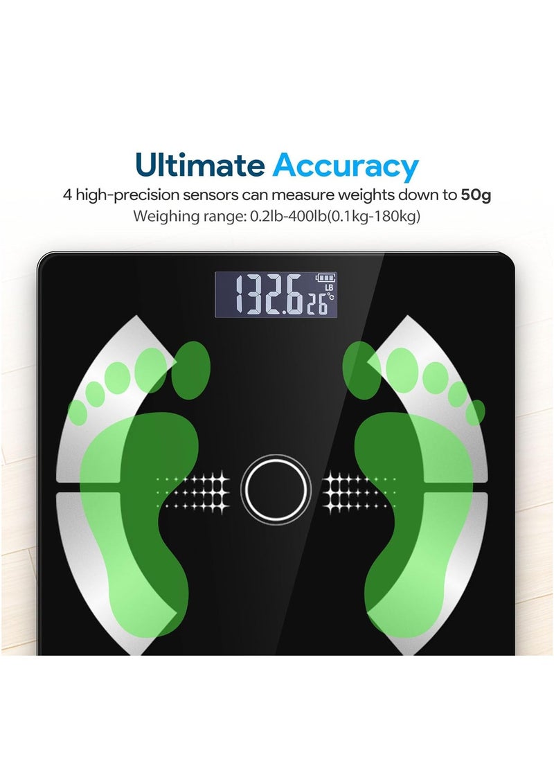 Digital Simple and Practical Body Fat Scale with Led Display, Bathroom Scale with Smartphone App High Precision Intelligent Digital Electronic Weight BMI Scale, Black