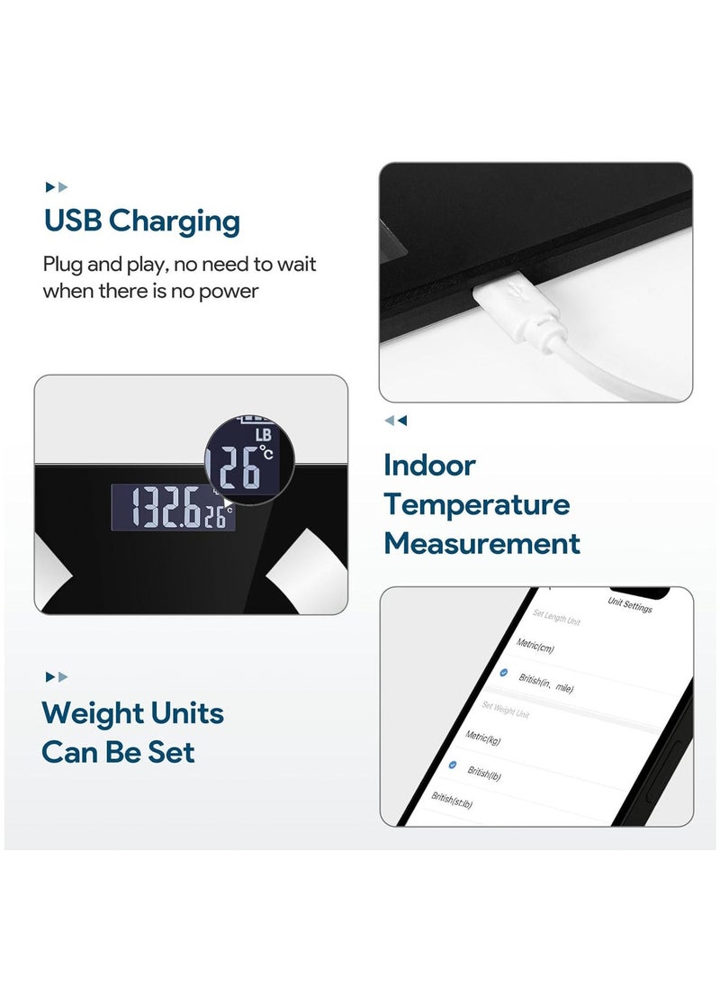 Digital Simple and Practical Body Fat Scale with Led Display, Bathroom Scale with Smartphone App High Precision Intelligent Digital Electronic Weight BMI Scale, Black