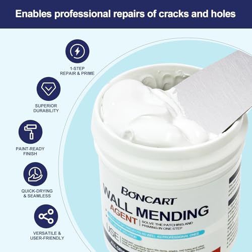 BONCART 8.6oz Drywall Patch Repair Kit - Professional All-in-1 Tool Set (Scrapers/Sandpaper/Texture Sponge/Gloves/Putty Knife) for Fast Wall Hole Repair - Image 2