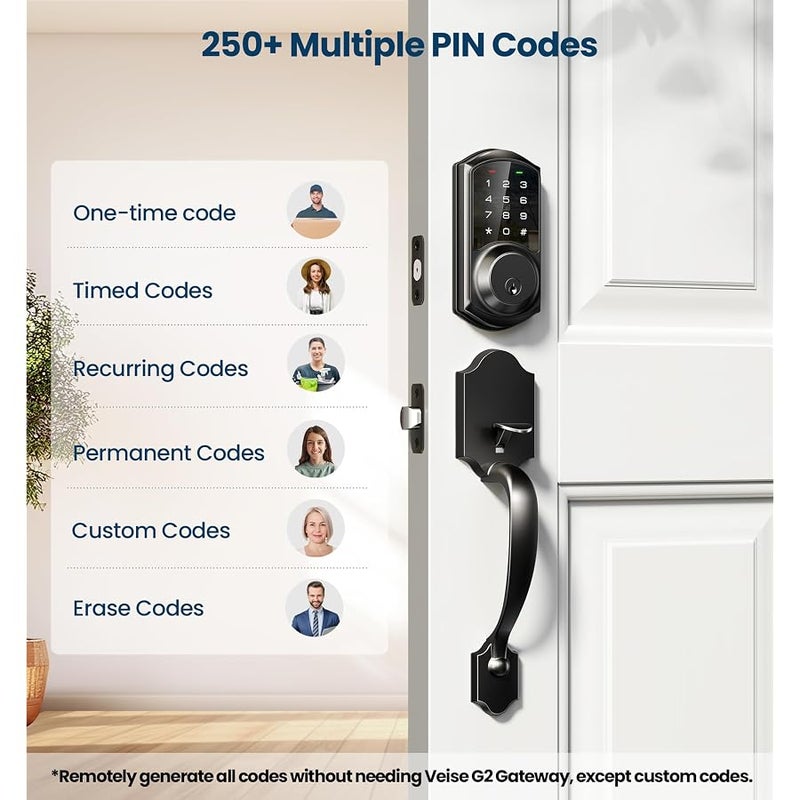 Veise VE06-H Smart Front Door Lock Set, App Control, Keyless Entry Deadbolt with Lever Handle, Electronic Digital Touchscreen Keypad, Auto Lock, Easy Install, Matte Black - Image 3