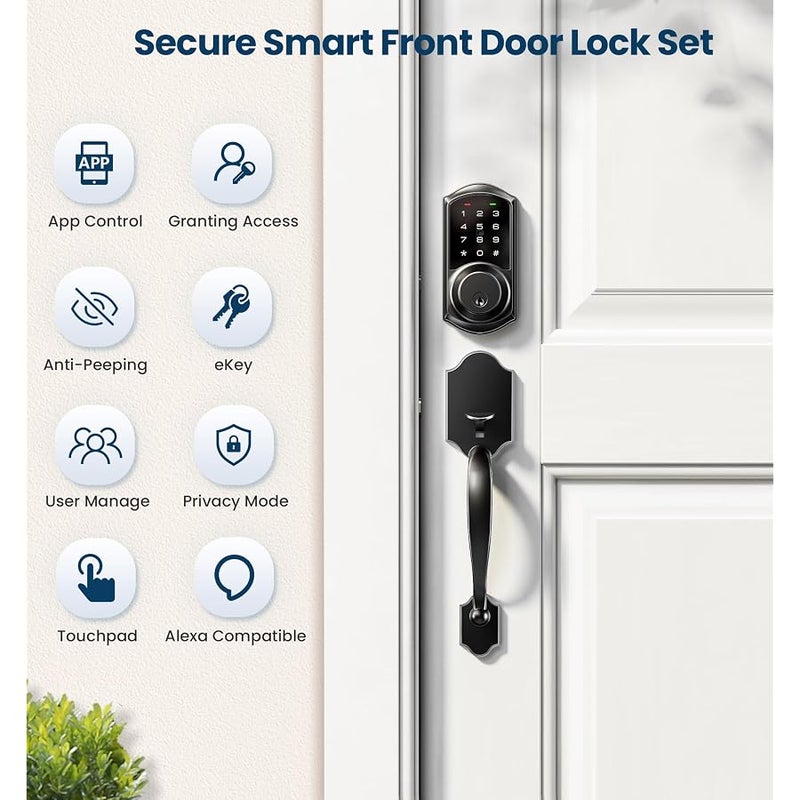 Veise VE06-H Smart Front Door Lock Set, App Control, Keyless Entry Deadbolt with Lever Handle, Electronic Digital Touchscreen Keypad, Auto Lock, Easy Install, Matte Black - Image 4