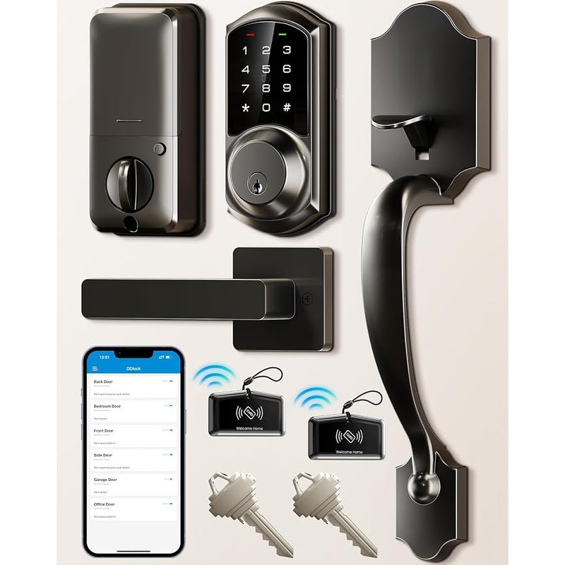Veise VE06-H Smart Front Door Lock Set, App Control, Keyless Entry Deadbolt with Lever Handle, Electronic Digital Touchscreen Keypad, Auto Lock, Easy Install, Matte Black - Image 1
